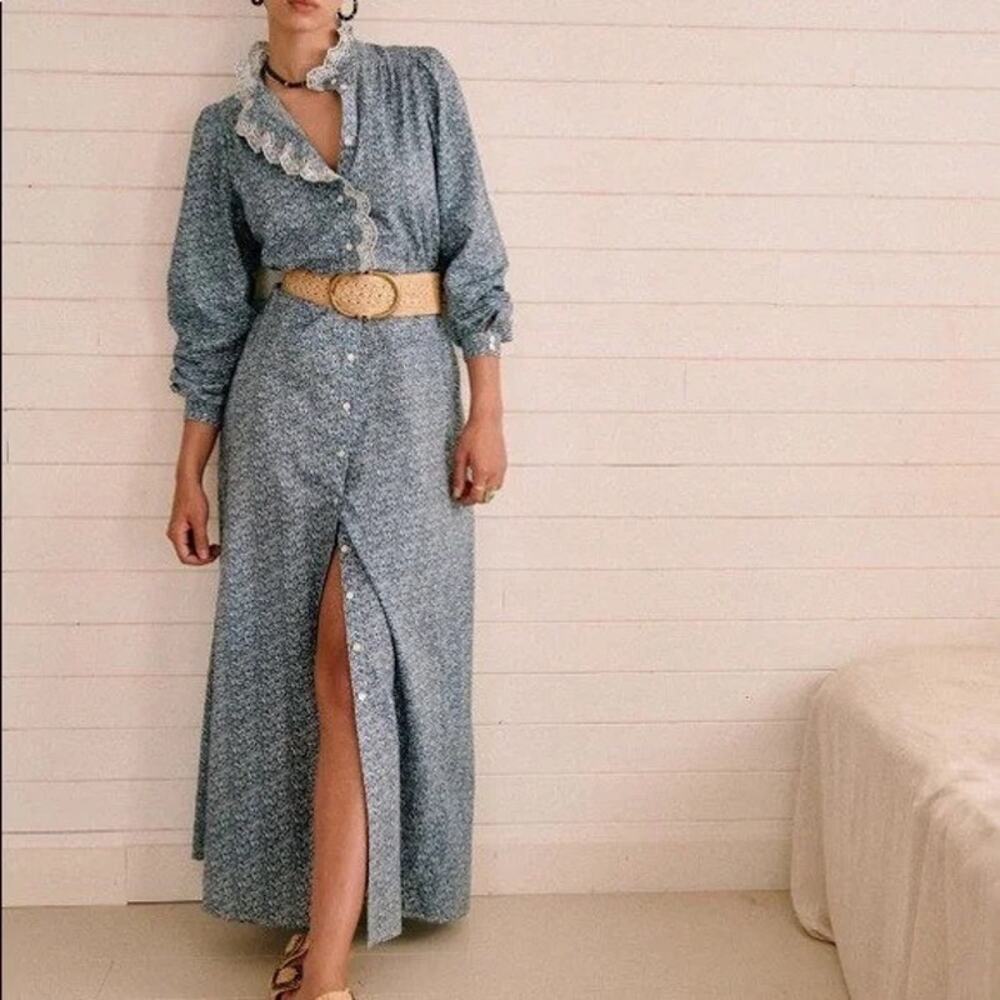 Sezane Blue Floral Maxi Dress